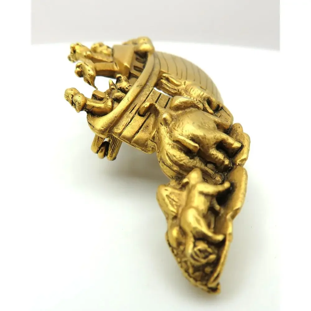 Vintage AJC Noah's Ark Brooch Gold Tone Biblical Pin Signed American Jewelry Co